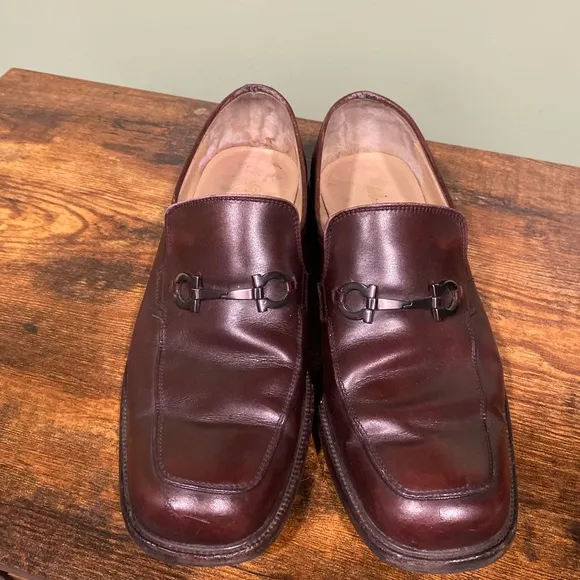 Salvatore Ferragamo Mens Studio Brown Metal Horsebit Leather Loafers Size 9 2E