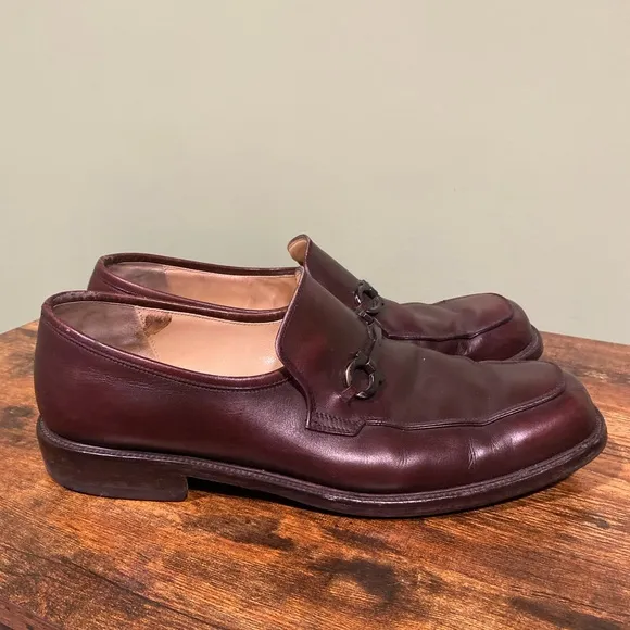 Salvatore Ferragamo Mens Studio Brown Metal Horsebit Leather Loafers Size 9 2E