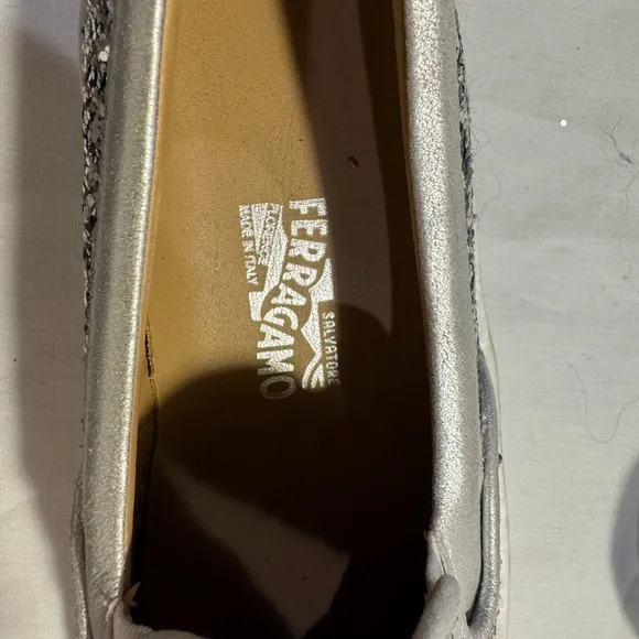 Salvatore Ferragamo Silver Sneakers Slip-On Glitter