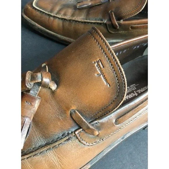 Salvatore Ferragamo Studio Italy Tassel Leather Loafers Slip On Men Size 7.5 D