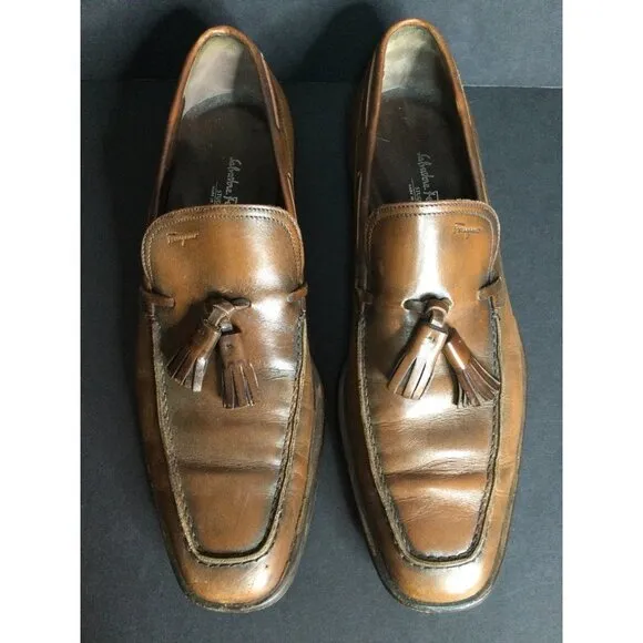 Salvatore Ferragamo Studio Italy Tassel Leather Loafers Slip On Men Size 7.5 D