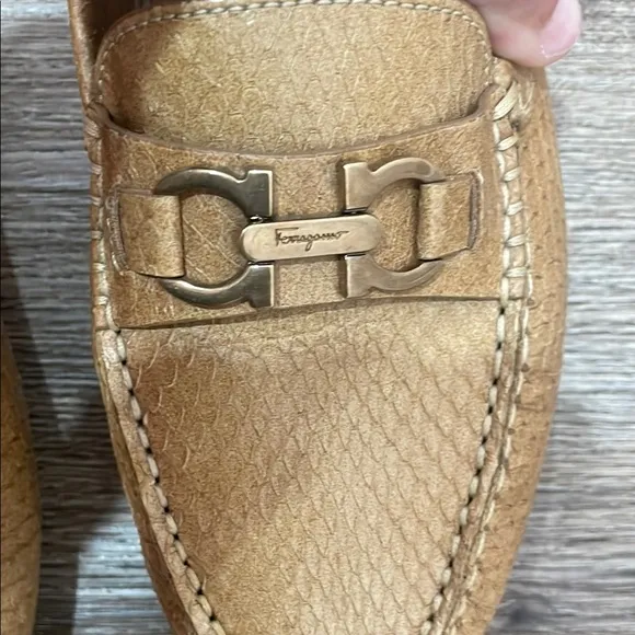 Salvatore Ferragamo Tan Leather Loafers with Signature Gancini