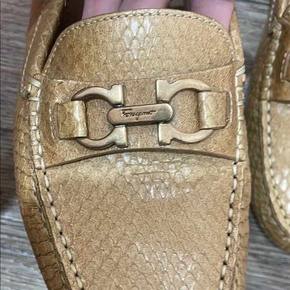 Salvatore Ferragamo Tan Leather Loafers with Signature Gancini