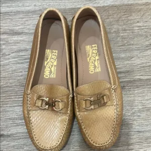 Salvatore Ferragamo Tan Leather Loafers with Signature Gancini