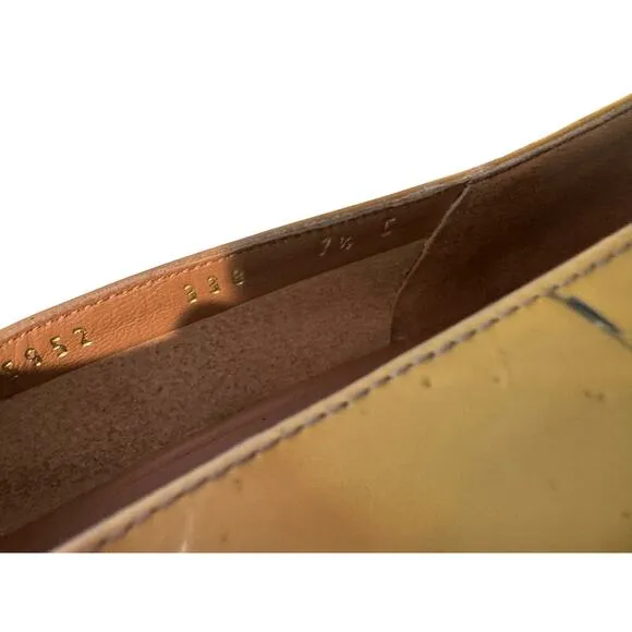 Salvatore Ferragamo Varina Patent‎ Leather Flats, Yellow, Size 7.5, 1-Inch Heel
