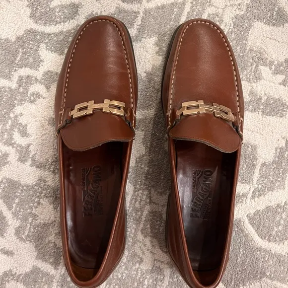 Salvatore Ferragamo Womens  Horsebit Leather Brown Loafers