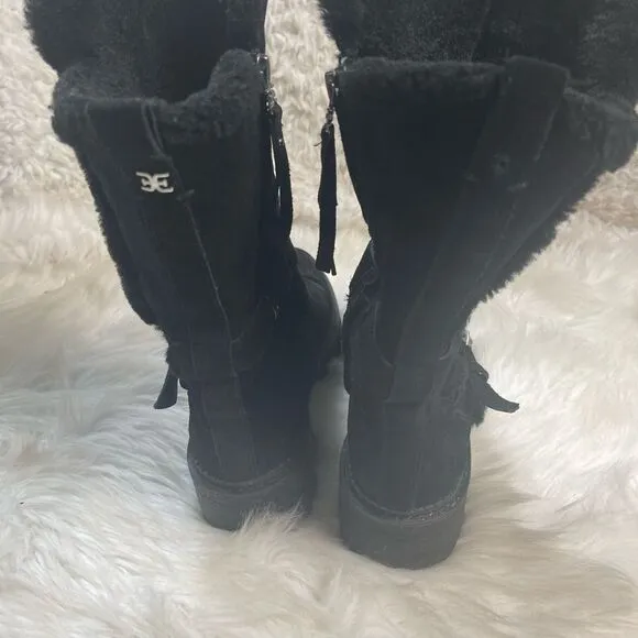 Sam Edelman Jailyn Leather suede black tall Boots Faux Fur lining SZ7.5