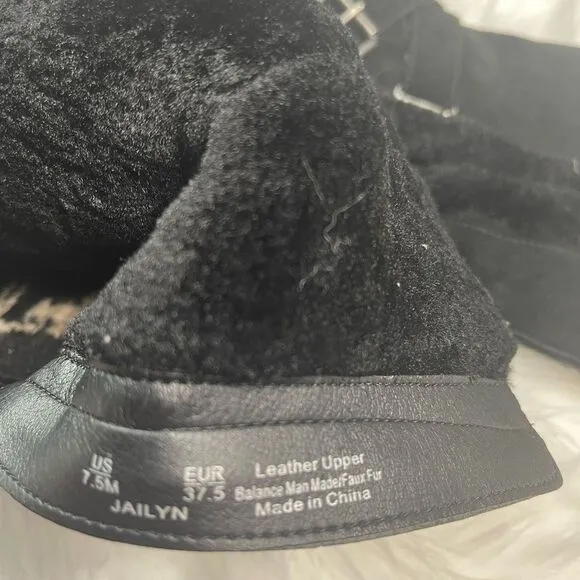Sam Edelman Jailyn Leather suede black tall Boots Faux Fur lining SZ7.5