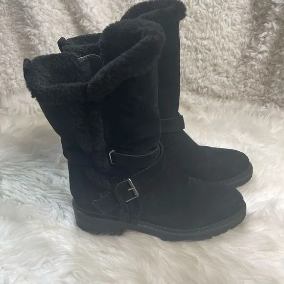 Sam Edelman Jailyn Leather suede black tall Boots Faux Fur lining SZ7.5