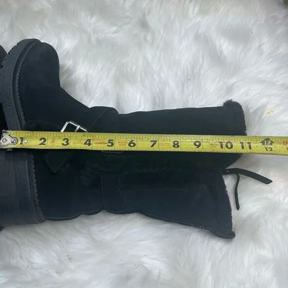 Sam Edelman Jailyn Leather suede black tall Boots Faux Fur lining SZ7.5