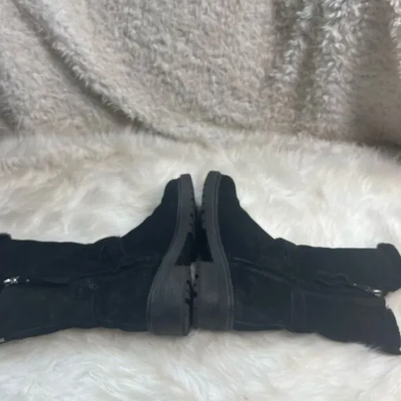 Sam Edelman Jailyn Leather suede black tall Boots Faux Fur lining SZ7.5