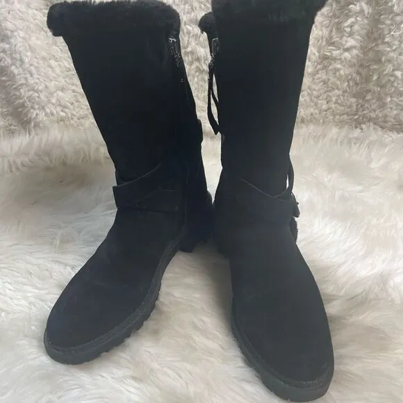 Sam Edelman Jailyn Leather suede black tall Boots Faux Fur lining SZ7.5