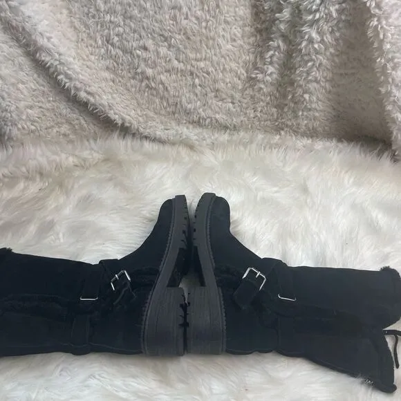 Sam Edelman Jailyn Leather suede black tall Boots Faux Fur lining SZ7.5