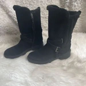Sam Edelman Jailyn Leather suede black tall Boots Faux Fur lining SZ7.5