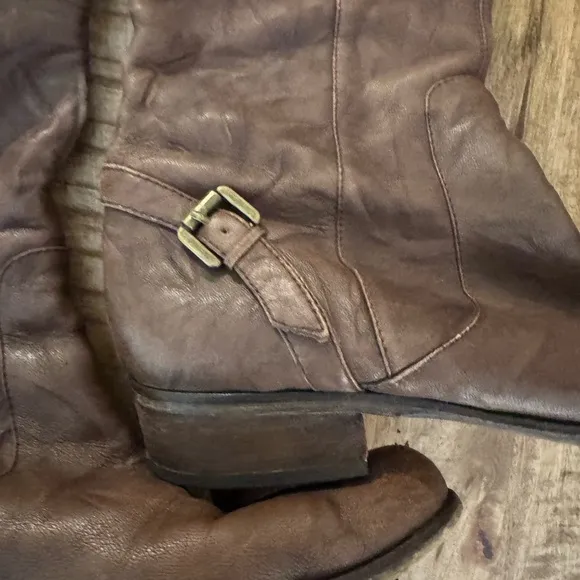Sam Edelman Kara thigh knee boots 9.5 1/2 brown leather with real fur top EUC