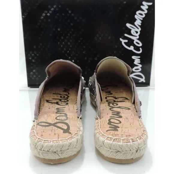 Sam Edelman Kerry Slip On Espadrille Slide Mule Flats Pewter Sequins Size 8