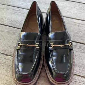 Sam Edelman Laurs Black Patent Leather Loafers Gold Bridle Bit Accent Size 9.5