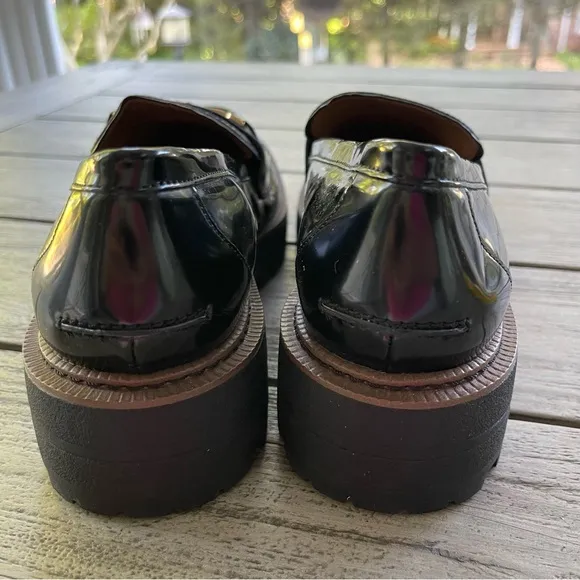 Sam Edelman Laurs Black Patent Leather Loafers Gold Bridle Bit Accent Size 9.5