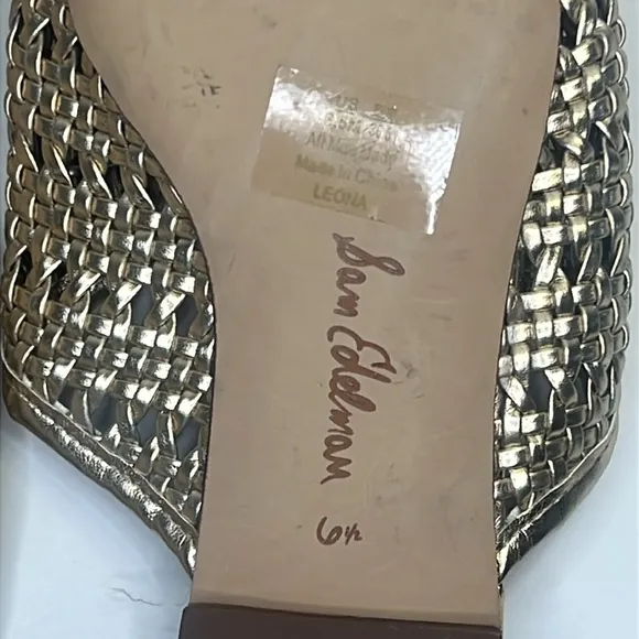 Sam Edelman - Leona Gold Metallic Slip-on Woven Constructed Mule Women Size 6.5