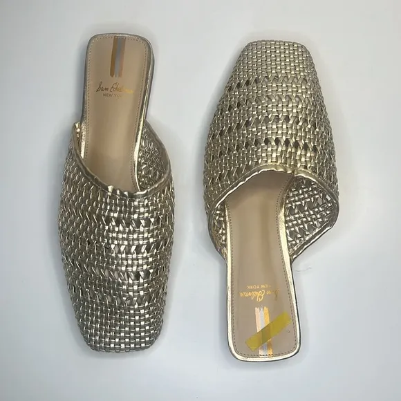 Sam Edelman - Leona Gold Metallic Slip-on Woven Constructed Mule Women Size 6.5