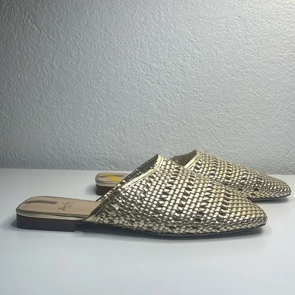 Sam Edelman - Leona Gold Metallic Slip-on Woven Constructed Mule Women Size 6.5