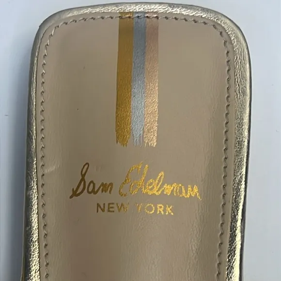 Sam Edelman - Leona Gold Metallic Slip-on Woven Constructed Mule Women Size 6.5