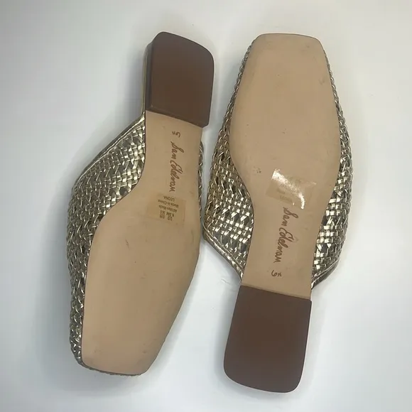 Sam Edelman - Leona Gold Metallic Slip-on Woven Constructed Mule Women Size 6.5