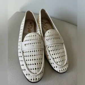 Sam Edelman Leora White Leather Perforated Slip Ons Loafers Size 9.5
