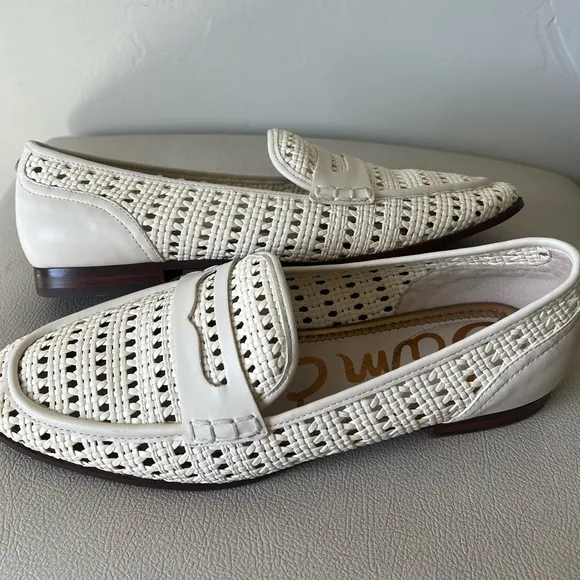 Sam Edelman Leora White Leather Perforated Slip Ons Loafers Size 9.5