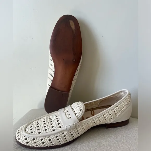 Sam Edelman Leora White Leather Perforated Slip Ons Loafers Size 9.5