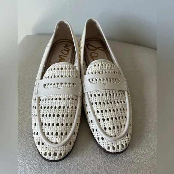 Sam Edelman Leora White Leather Perforated Slip Ons Loafers Size 9.5