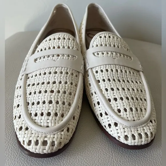 Sam Edelman Leora White Leather Perforated Slip Ons Loafers Size 9.5