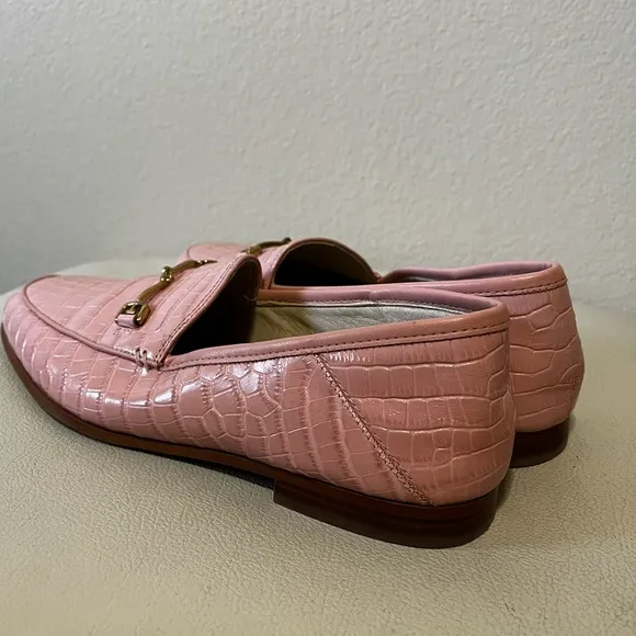 Sam Edelman Loraine Coral Pink Patent Leather Croc Style Loafer with Gold Bit