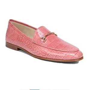 Sam Edelman Loraine Coral Pink Patent Leather Croc Style Loafer with Gold Bit