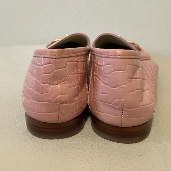 Sam Edelman Loraine Coral Pink Patent Leather Croc Style Loafer with Gold Bit