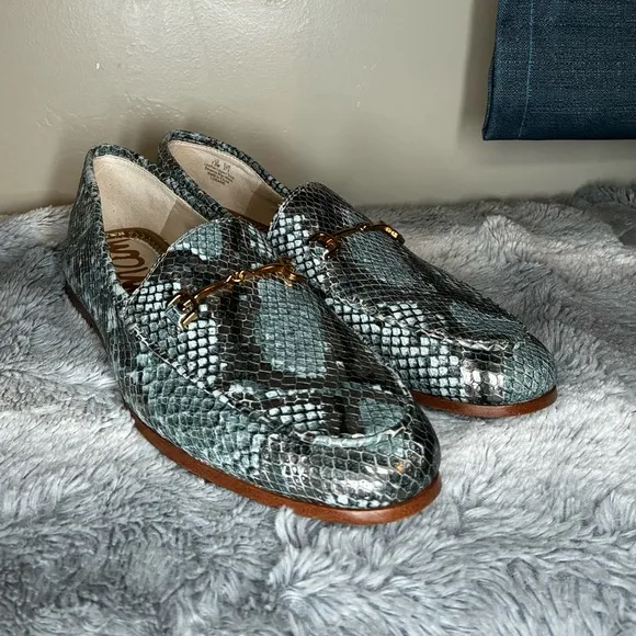 Sam Edelman Loraine Snake Print Leather Bit Loafers Womens 7.5 Retro Glam Luxury