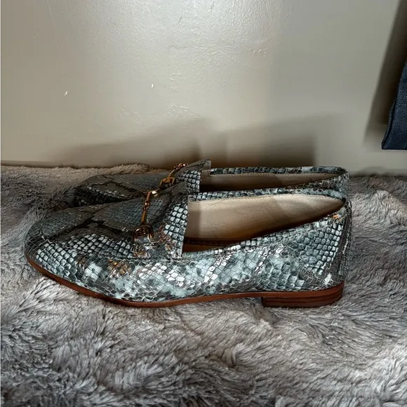 Sam Edelman Loraine Snake Print Leather Bit Loafers Womens 7.5 Retro Glam Luxury
