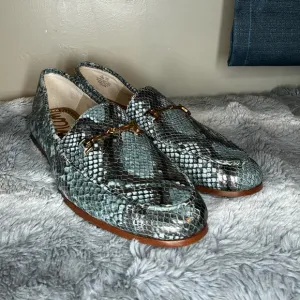 Sam Edelman Loraine Snake Print Leather Bit Loafers Womens 7.5 Retro Glam Luxury