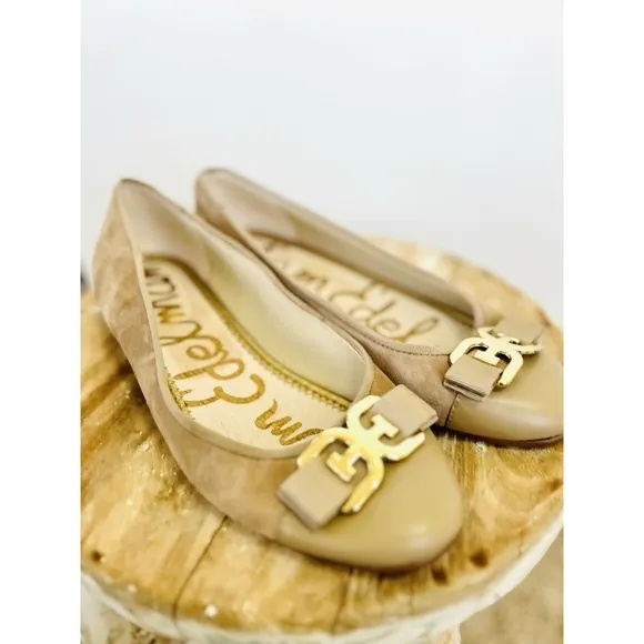 Sam Edelman | Mage Women's Gold Leather Bow Ballet‎ Flats Size 7 | CUTE! 💖✨️