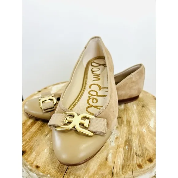 Sam Edelman | Mage Women's Gold Leather Bow Ballet‎ Flats Size 7 | CUTE! 💖✨️