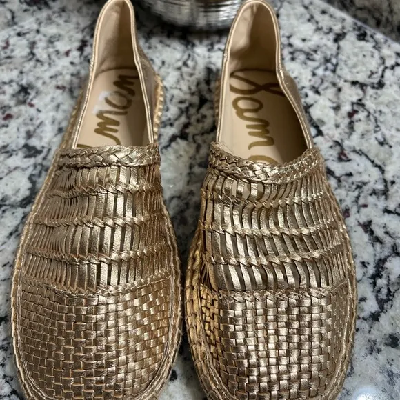 Sam Edelman Pen Gold Leather Espadrilles Slip On  Flat Size 6
