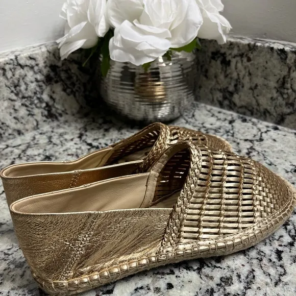 Sam Edelman Pen Gold Leather Espadrilles Slip On  Flat Size 6