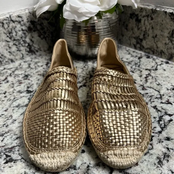 Sam Edelman Pen Gold Leather Espadrilles Slip On  Flat Size 6