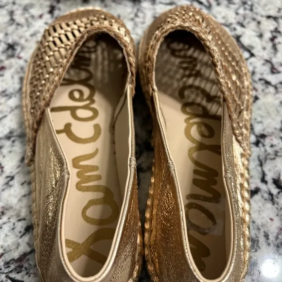 Sam Edelman Pen Gold Leather Espadrilles Slip On  Flat Size 6