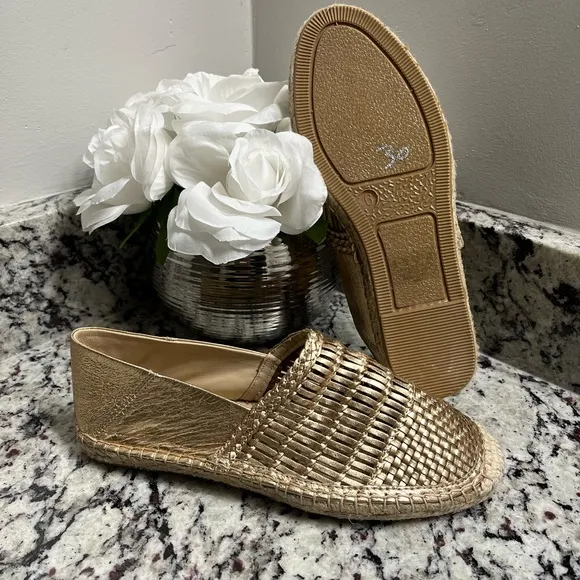 Sam Edelman Pen Gold Leather Espadrilles Slip On  Flat Size 6