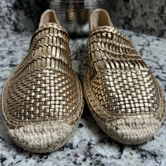 Sam Edelman Pen Gold Leather Espadrilles Slip On  Flat Size 6