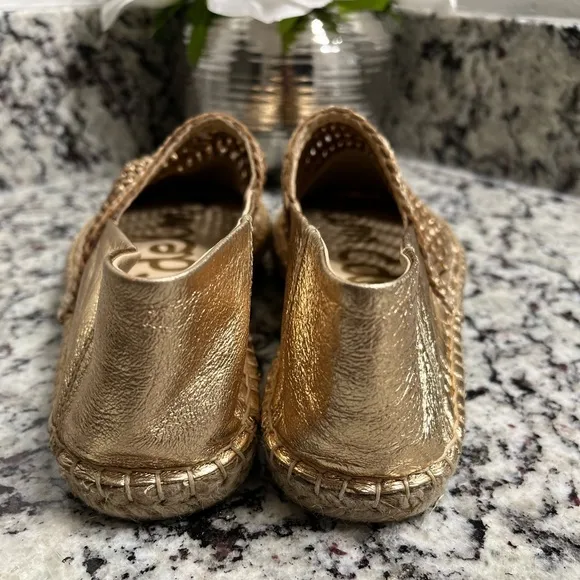 Sam Edelman Pen Gold Leather Espadrilles Slip On  Flat Size 6