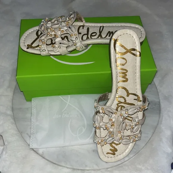 Sam Edelman Shell Sandal Slides Size 10 Worn 1x Like New Bohemian Beach 🐚🪸🐚