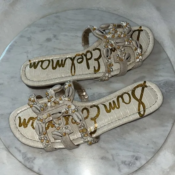 Sam Edelman Shell Sandal Slides Size 10 Worn 1x Like New Bohemian Beach 🐚🪸🐚