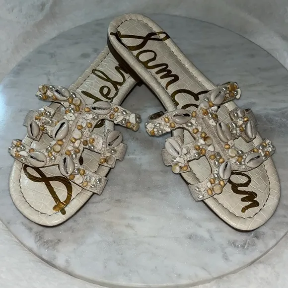 Sam Edelman Shell Sandal Slides Size 10 Worn 1x Like New Bohemian Beach 🐚🪸🐚